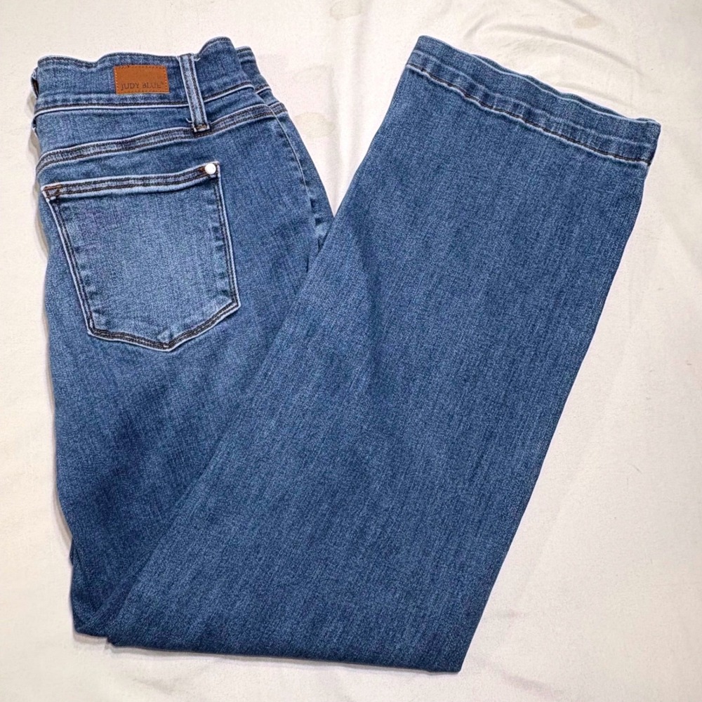Judy Blue Wide Leg Jeans Womens 15/32 Blue High Rise Double Button Boho Denim